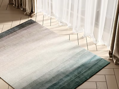 Square Gradient Area Rug In Room On Tile Floor Near Curtains 3d model
