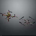 Space Exploration Aerial Drones With Red Yellow And Black White Designs For Cosmic Missions