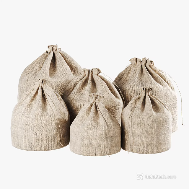 Multiple Natural Linen Drawstring Bags for Practical Household Storage Use 3d model 