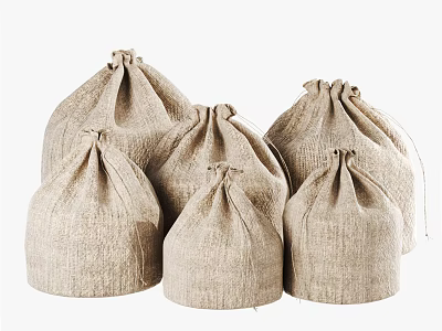 Multiple Natural Linen Drawstring Bags for Practical Household Storage Use 3d model