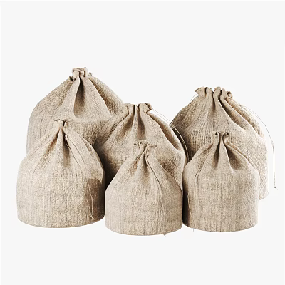 Multiple Natural Linen Drawstring Bags for Practical Household Storage Use 3d model
