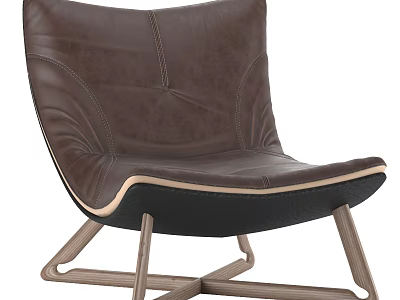 Modern Brown Leather Accent Chair With Stitched Details Sleek Metal Frame And Comfortable Design 3d model