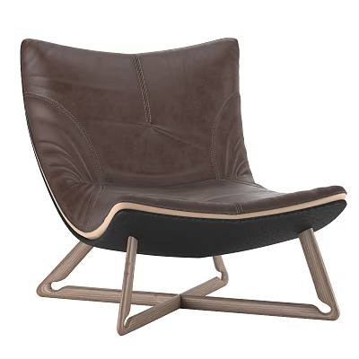 Modern Brown Leather Accent Chair With Stitched Details Sleek Metal Frame And Comfortable Design 3d model