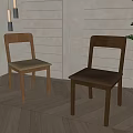 Simple Wooden Dining Chairs With White Cushion And Dark Seat By Stripe Wall And Green Plant