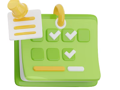 Green Calendar Themed Decorative Ornament Set With Note Pushpin And Check Marks 3d model
