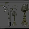 Decorative Floor Lamps with Leaf Spiral Multi Layer Green Design and Patterned Base 3d model