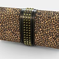Leopard Print Clutch Bag With Black Strap Gold Studs And Gold Lock