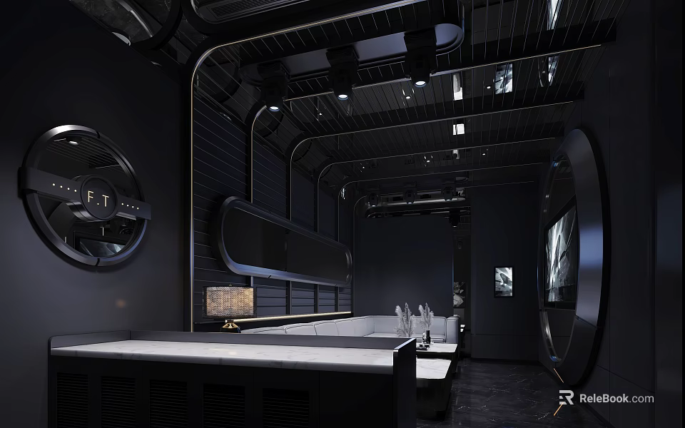 Modern KTV Interior Design With Stylish Lighting Leather Sofa And Contemporary Decor 3d model 