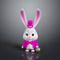 Cute Cartoon Rabbit Figure Wearing Pink Top Hat And Holding Easter Egg Basket