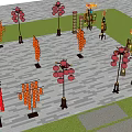 Colorful Illuminated Lanterns With Traditional And Modern Designs On Stone Path And Grass