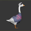 Goose Sculpture With White Body Orange Feet Beak Feather Head And Purple Pink Patterns