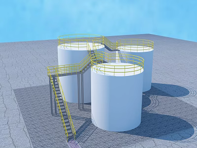 Industrial Equipment Featuring White Storage Tanks Yellow Railings And Staircases 3d model