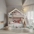 Modern Cozy Kids Room Interior Design With Bunk Bed Slide And Hanging Chair
