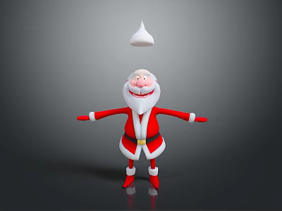 Cheerful Santa Claus With Open Arms Balancing Snowman Figure On Head 3d model