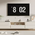 Modern White TV Stand with Vase Books Clock Decor and Mounted TV Time 8 02