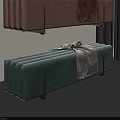 Pink Striped Ottoman with Brown Throw Blanket and Black Metal Legs