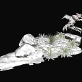 Snowy Courtyard Garden With Rocks Ferns And Palm Like Plants