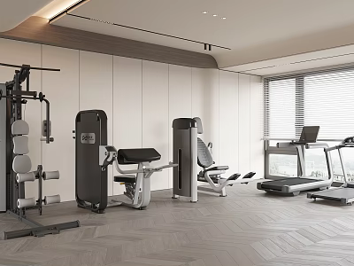 Modern Fitness Gym Interior With Treadmill Weight Machines And Spacious Design 3d model