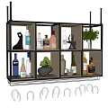 Modern Wine Cabinet With Open Compartments Wine Bottles Hanging Glasses And Decorative Plants