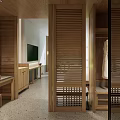 Hotel Room Interior Design With Cozy Bed Wooden Wardrobe TV And Round Table