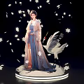 Traditional Hanfu Female Figure With Crane And Snowflake Decorations On Circular Platform