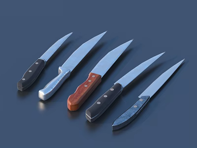 Assorted Kitchen Knives With Sharp Blades And Various Handle Materials 3d model