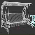 Outdoor Swing Bench And Chair Set Wooden Slats Canopy Metal Frame Curved Scroll Design
