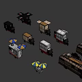Various Styles Food Trucks And Mobile Food Stalls With Umbrellas And Seating