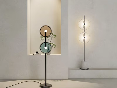 Contemporary Floor Lamps With Double Globe Shades Black White Bases Minimalist Home Decor 3d model