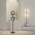 Contemporary Floor Lamps With Double Globe Shades Black White Bases Minimalist Home Decor