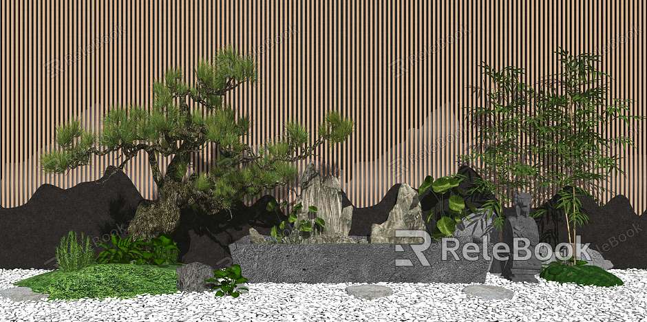 New Chinese style landscape sketch courtyard landscape sketch landscape tree model