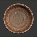 Traditional Red Ceramic Sculpture Carving With Three Legged Bowl And Intricate Patterns