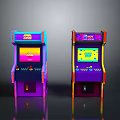 Vibrant Neon Retro Arcade Machines With Colorful Screens And Control Panels
