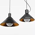 Modern Black Pendant Lights With Ribbed Shade Orange Rim And White Bulb