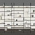 Modern Minimalist Decorative Cabinet with Wooden Shelves Metal Frames Books Vases and Sculptures