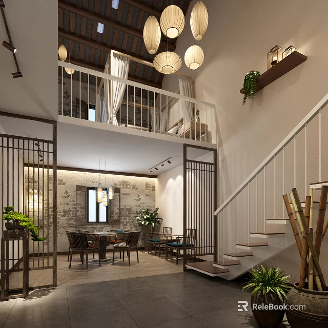 Modern Entertainment Room Interior Design With Open Layout Cozy Seating And Decorative Lights 3d model 