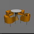 Round White Table And Four Orange Upholstered Chairs Dining Furniture Set
