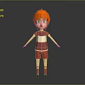 3D Game and Movie Character With Orange Hair Blue Eyes Red White Outfit Standing Pose
