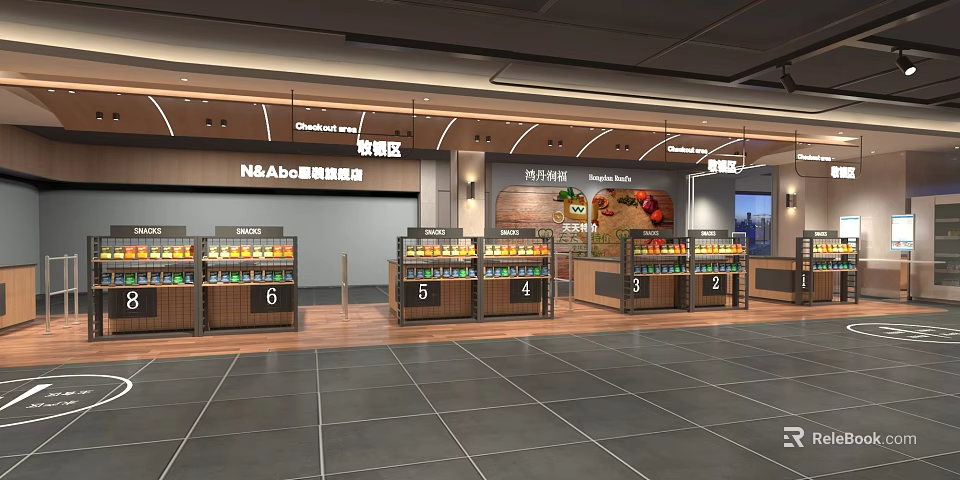 Modern Supermarket Grocery Store Interior With Organized Shelves And Fresh Produce 3d model 
