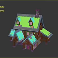 Fairy Tale Themed Small House Model With Blue Tiled Roof Chimney And Wooden Accents