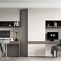 Modern Home Office Double Desks With Bookshelves Computer Monitor Desk Lamp And Throw Blanket