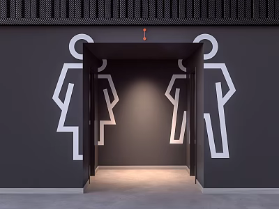 Public Toilet With Black Wall White Male Female Symbols And Illuminated Entrance 3d model