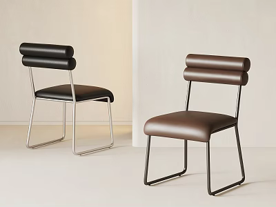 Modern Dining Chairs With Leather Seats And Metal Frames In Black Brown 3d model