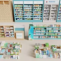 Retail Pharmacy Medicine Display Shelves With Multiple Layers And Organized Products