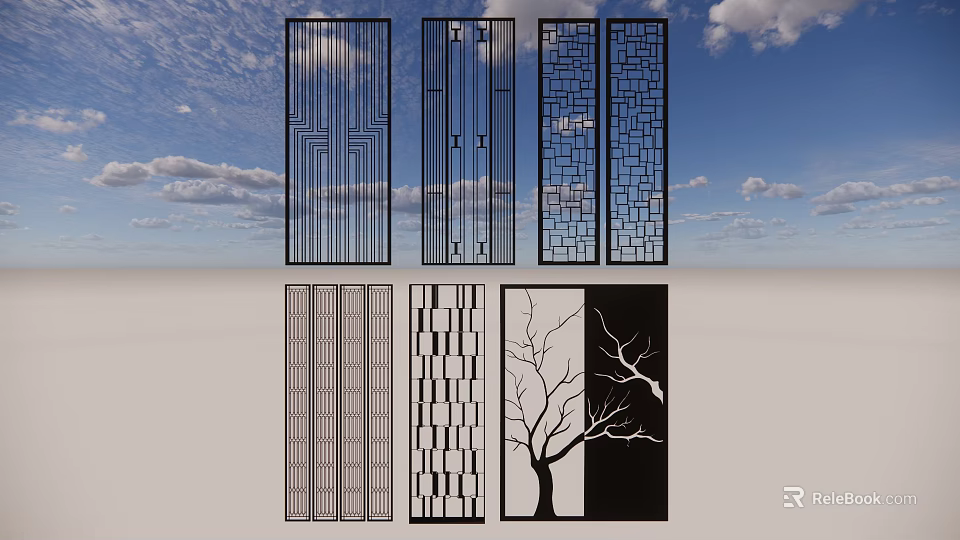 Modern Room Divider Designs With Geometric Patterns And Decorative Tree Motifs 3d model