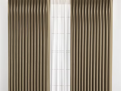 Brown Curtains With White Sheer Panels For Modern Home Window Decor 3d model