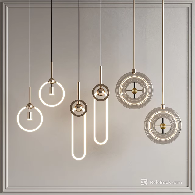 Modern Contemporary Pendant Lights With Circular Linear Ring Design And LED Illumination 3d model 
