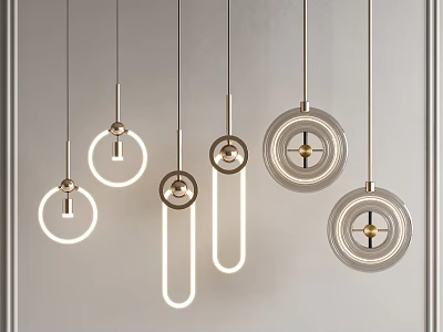 Modern Contemporary Pendant Lights With Circular Linear Ring Design And LED Illumination 3d model