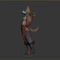 Anthropomorphic Cat Character With Muscular Torso Grey Pants Red Sash And Footwear