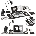 Work Desk Essentials With Laptop Headphones Desk Lamp Coffee Cup Mouse And Clock 1039